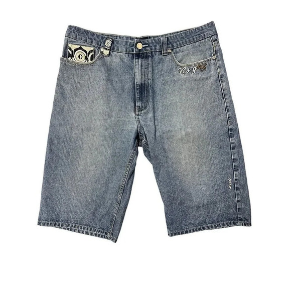 Coogi Shorts 40 Meas 38 Blue Denim Embroidered VTG Y2K Baggy Hip Hop Jean Jorts - Picture 2 of 13